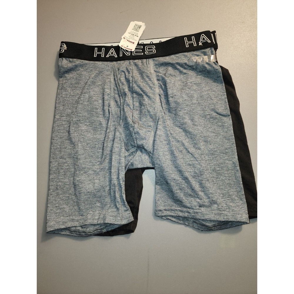 2 Hanes Mens Boxer Briefs Small Gray Black Polyester Blend 1588